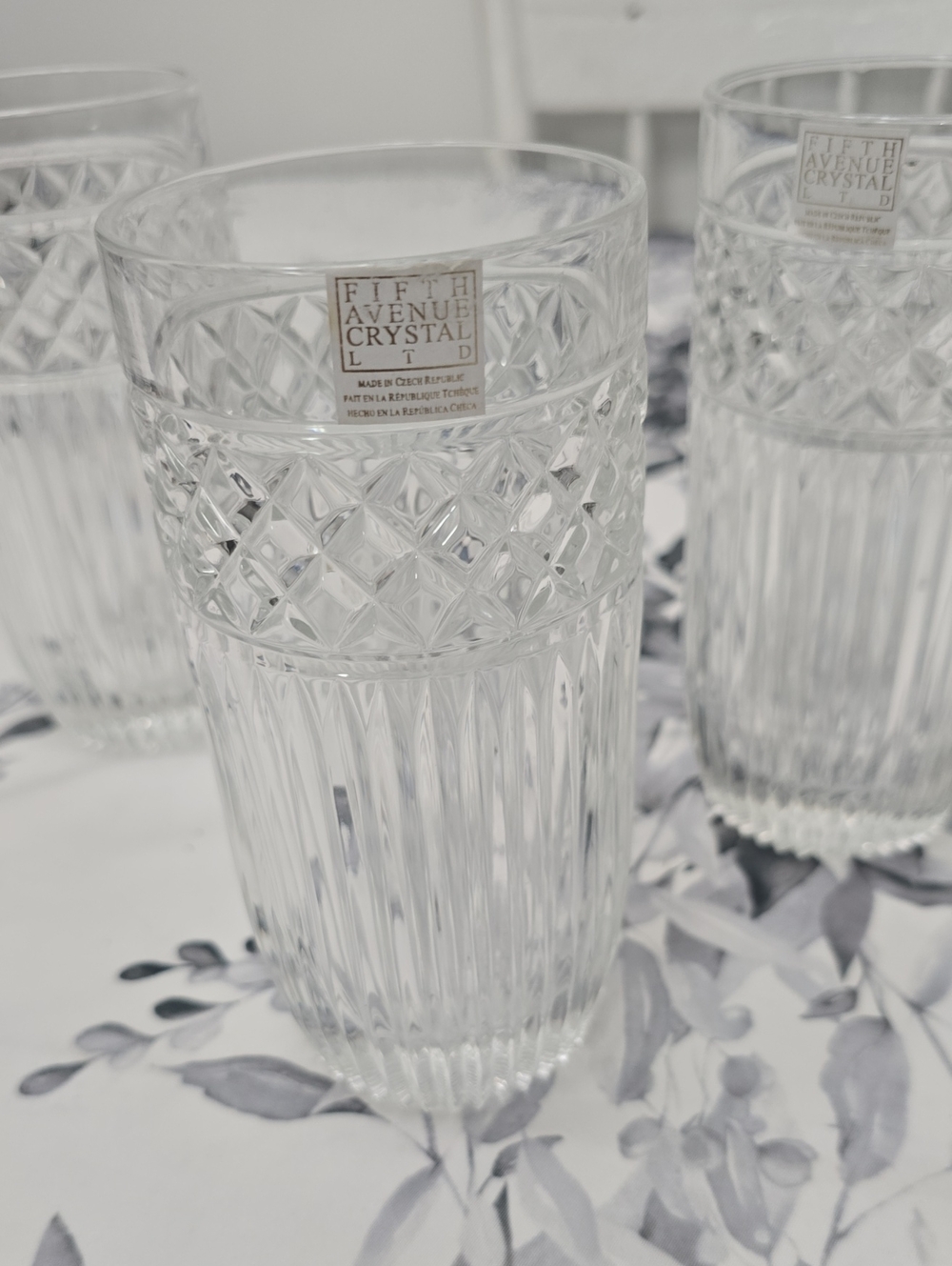 Fifth Avenue LTD Set Of 3 Crystal High Ball Glasses Diamond Rib Czech Republic - Picture 5 of 15